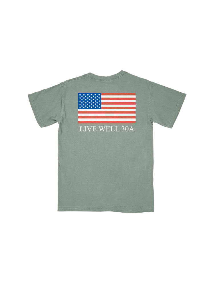 Live Well 30A American Flag Pocket T-Shirt