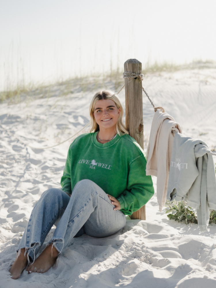 Live Well 30A Classic Logo Embroidered Corded Crew Sweatshirt