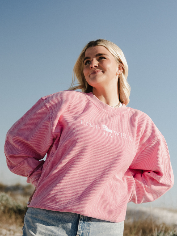 Live Well 30A Classic Logo Embroidered Corded Crew Sweatshirt