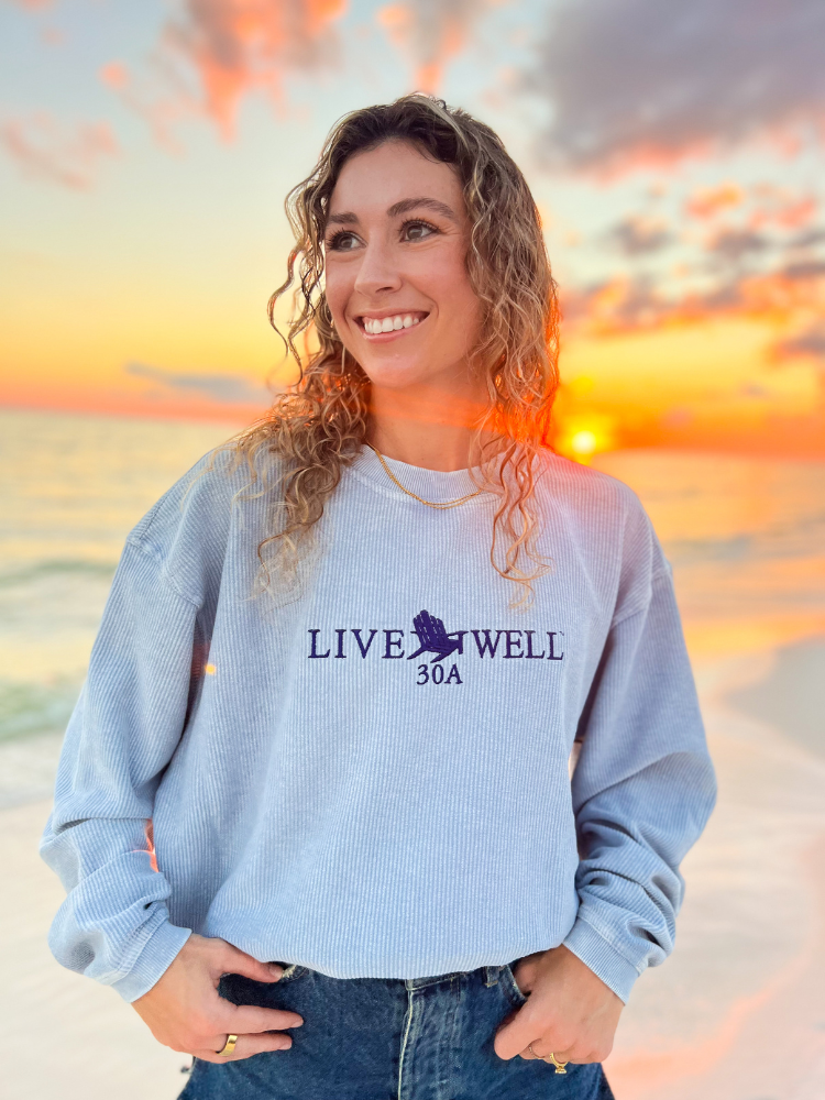 Live Well 30A Classic Logo Embroidered Corded Crew Sweatshirt