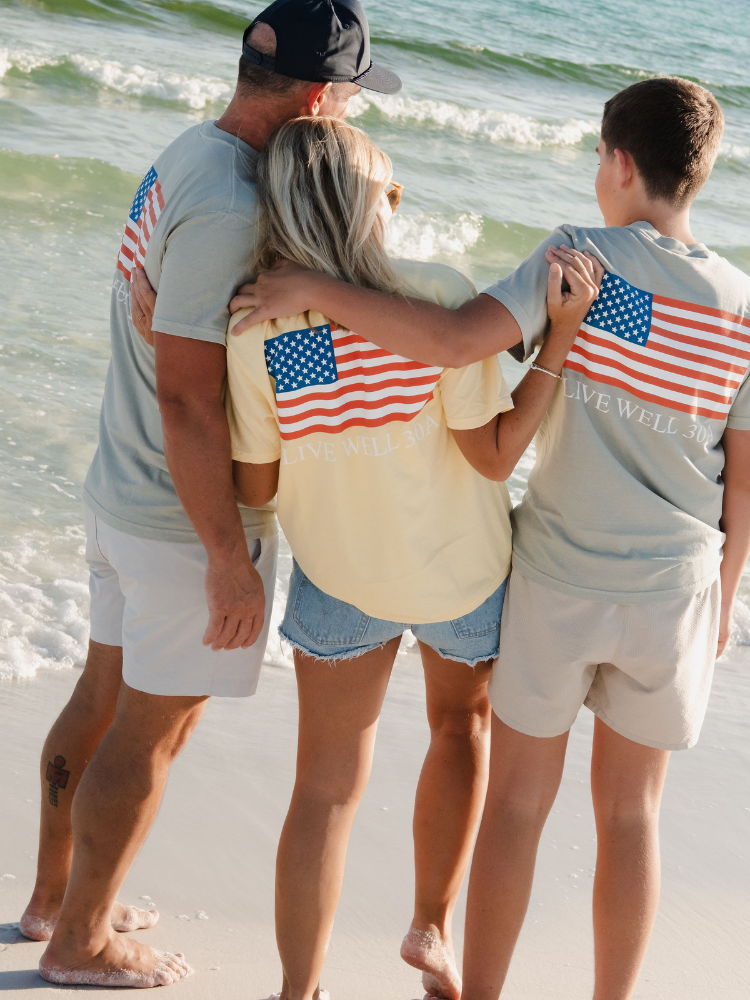 Live Well 30A American Flag Pocket T-Shirt