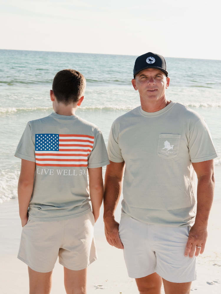 Live Well 30A American Flag Pocket T-Shirt
